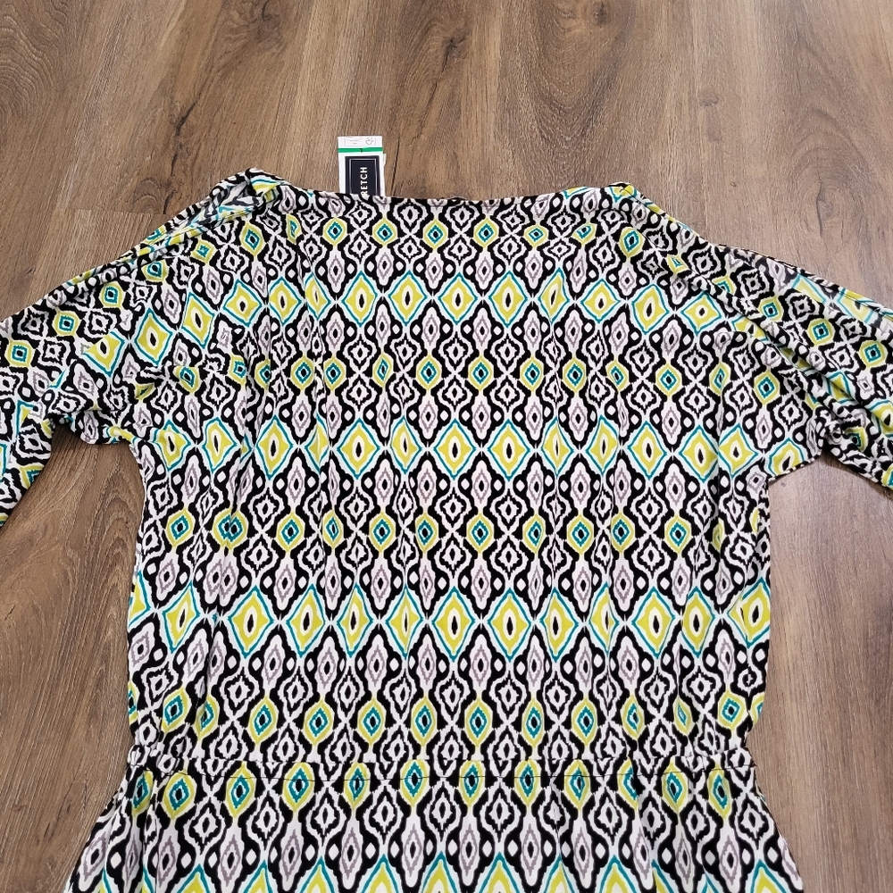 Jones New York Geometric Print Dress Large Stretch Knit Modest Career New Office - Picture 11 of 11